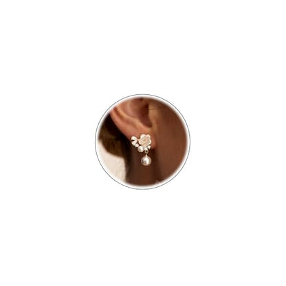 Pearl Earrings for Women Trendy Dainty Wedding Earring 14K Gold Plated/Silver Plated Dainty Cute Drop Dangle Pearl Earrings Studs Hypoallergenic CZ Diamond Wedding Earrings for Brides Prom Jewelry Gift for Women - color: 01.Gold flower