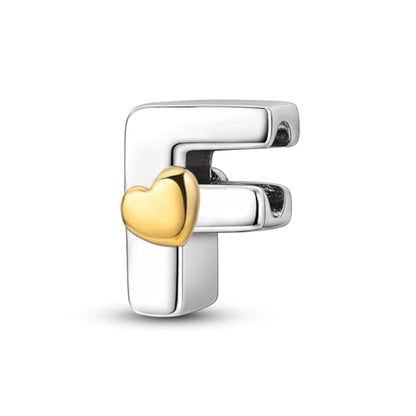 925 Sterling Silver Letter Charms A-Z for Bracelet Necklace Alphabet Bead | Heart letter A B C D G J charm initial gold Pendant beads Jewelry Gift for Women - color: Letter F