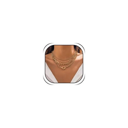 HUASAI Boho Necklaces for Women Dainty Layered Choker Necklace Bohemian Turquoise Necklace Statement Jewelry Western Cowgirl Country Concert Outfits Accessories - color: T Gold Paperclip Chain Necklace