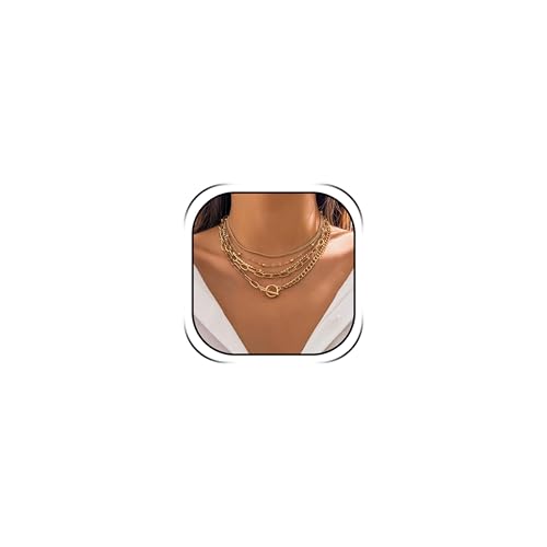 HUASAI Boho Necklaces for Women Dainty Layered Choker Necklace Bohemian Turquoise Necklace Statement Jewelry Western Cowgirl Country Concert Outfits Accessories - color: T Gold Paperclip Chain Necklace