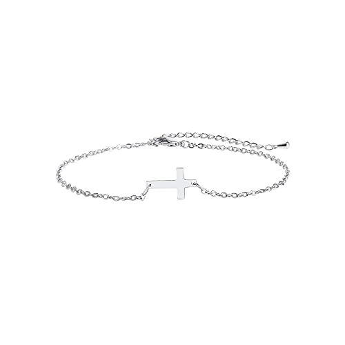 14K Gold Plated Handmade Dainty Dot Bracelet Cute Thin Everyday Bracelets for Women Men Size 6.5"+2" Extender - color: Cross:White Gold