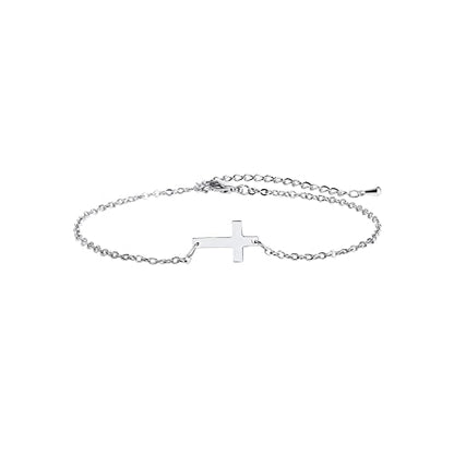 14K Gold Plated Handmade Dainty Dot Bracelet Cute Thin Everyday Bracelets for Women Men Size 6.5"+2" Extender - color: Cross:White Gold