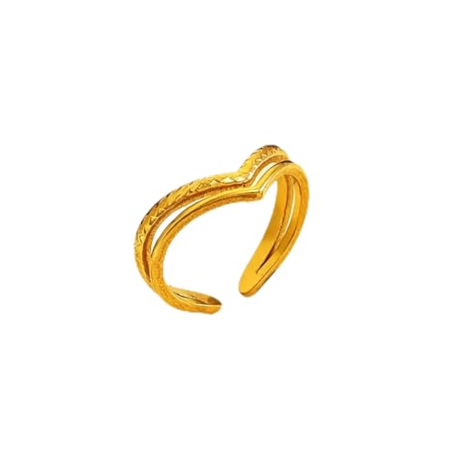 18K Gold Plated Adjustable Rings for Women, 316L Stainless Steel Open Band Gold Jewelry Collection, Hypoallergenic Size 6-9 Adjustable Stackable Rings, Tarnish Free Trendy Gift for Her - color: V-Shape Band