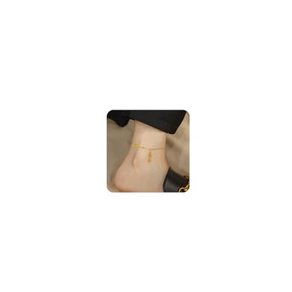 Dainty Gold Anklets for Women Stainless Steel Simple Ankle Bracelets Summer Beach Foot Chain Jewelry Gift - color: Good Luck