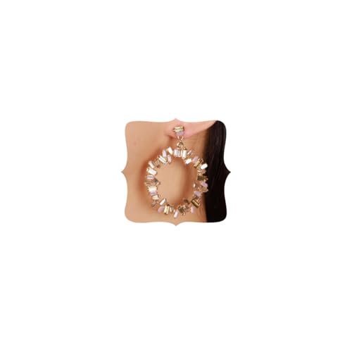Vintage Round Square Crystal Hoop Dangle Earrings Rhinestone Hoop Tassel Earrings Ear Stud for Wedding Women Brides - color: Pink