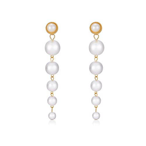 Gold Metal Clip On Earrings for Women Non Pierced Dangle Drop Earrings Multiple Styles - color: gold long pearl
