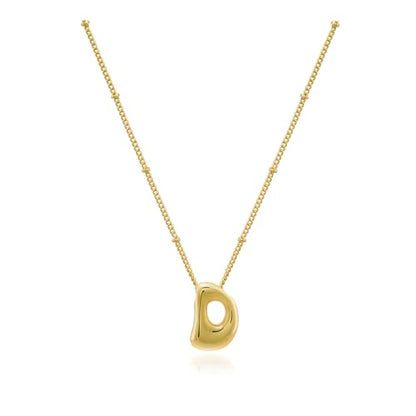 Bheop Initial Necklace for Women, Gold Silver A-Z Bubble Letter Necklace | Chunky Personalized Monogram Name Pendant, Cute Balloon Charm, Dainty Beaded Chain, Trendy Jewelry Gifts, Non Tarnish - color: Gold, style: D
