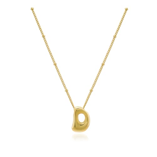 Bheop Initial Necklace for Women, Gold Silver A-Z Bubble Letter Necklace | Chunky Personalized Monogram Name Pendant, Cute Balloon Charm, Dainty Beaded Chain, Trendy Jewelry Gifts, Non Tarnish - color: Gold, style: D