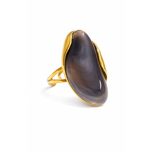 Mchic Colorful Chunky Statement Ring for Women: Boho Large Oval Acrylic Finger Ring Stainless Steel Adjustable Beach Summer Y2K Handmade Jewelry Gift for Women - color: Black