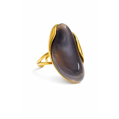Mchic Colorful Chunky Statement Ring for Women: Boho Large Oval Acrylic Finger Ring Stainless Steel Adjustable Beach Summer Y2K Handmade Jewelry Gift for Women - color: Black