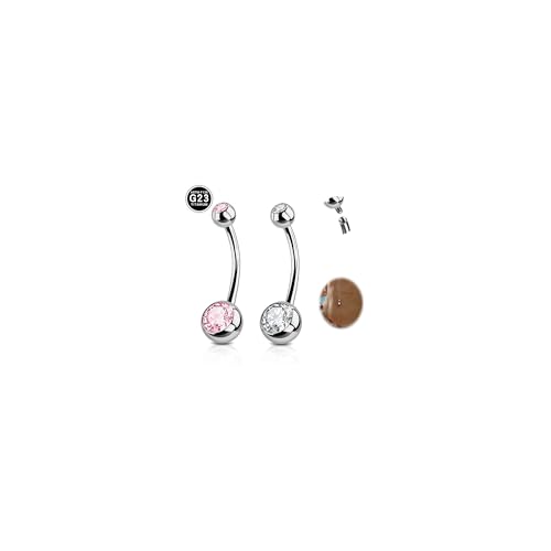 DJCIW 2PCS G23 Titanium Belly Button Rings 14G with Sparkling Cubic Zirconia Internally Threaded Navel Belly Piercing Curved Barbell Jewelry For Women Multiple Bar Lengths 6mm 8mm 10mm 12mm 14mm 16mm - color: Silvery-White+ Pink CZ, size: 14G-1.6x16x5/8mm