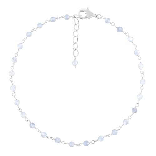 YANARA Gemstone Anklet for Women Dainty Boho Summer Beach Jewelry for Girls Handmade Rosary Charm Ankle Bracelets for her 9+1.5 inch Gifts For Her