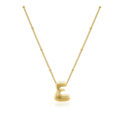 Bheop Initial Necklace for Women, Gold Silver A-Z Bubble Letter Necklace | Chunky Personalized Monogram Name Pendant, Cute Balloon Charm, Dainty Beaded Chain, Trendy Jewelry Gifts, Non Tarnish - color: Gold, style: E