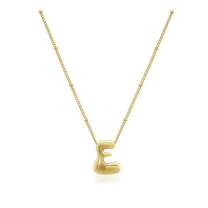 Bheop Initial Necklace for Women, Gold Silver A-Z Bubble Letter Necklace | Chunky Personalized Monogram Name Pendant, Cute Balloon Charm, Dainty Beaded Chain, Trendy Jewelry Gifts, Non Tarnish - color: Gold, style: E