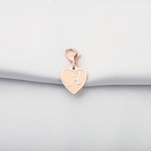 FAADBUK Initial Letter A-Z Alphabet Heart Charms for Jewelry Bracelet Keychain Necklace Initial Stainless steel Clasp Clip on Charm - color: intial A RG