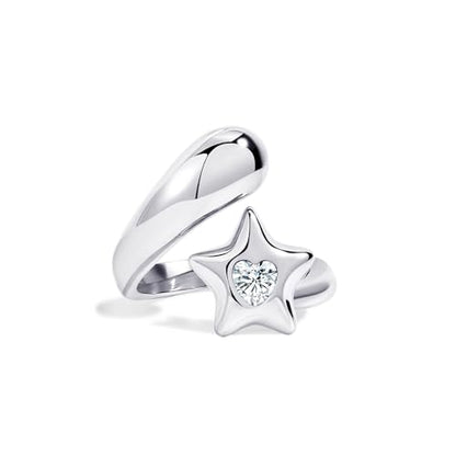 Chunky Gold Rings for Women Stainless Steel Non Tarnish Star&Heart Cubic Zirconia Teardrop Ring 18K Gold Plated Statement Dome Rings Stackable Jewelry for Women - color: Silver