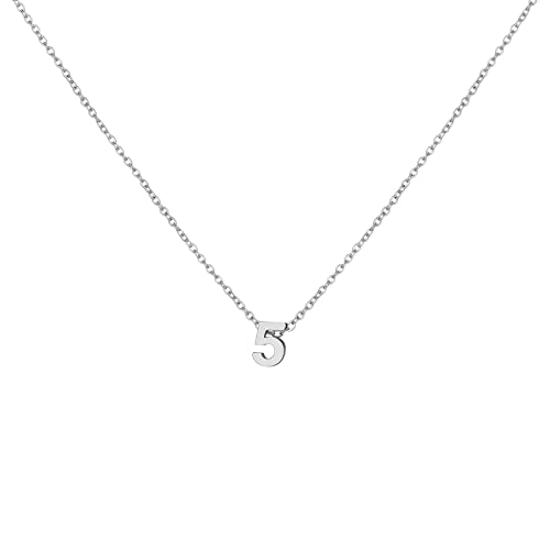 Number Necklace for Women Dainty 18K Gold Plated Pendant Necklace Charm Birth Month Personalized Jewelry Birthday Gift - color: SILVER, style: Number 5