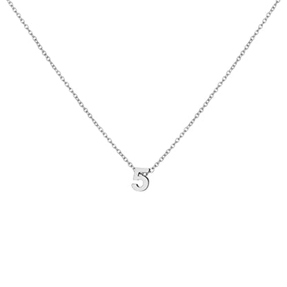Number Necklace for Women Dainty 18K Gold Plated Pendant Necklace Charm Birth Month Personalized Jewelry Birthday Gift - color: SILVER, style: Number 5