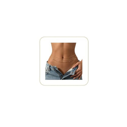 A Miaow 14K Gold plated Women Waist Chain Extender Layered Belly Chain | Water-Resistant Waist Beads, Summer Beach Body Chain, Belly Belt Chain for Bikini Party, Music Festival Jewelry Accessories - color: Chain 3