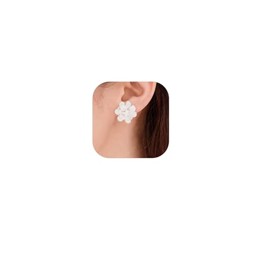 Flower Clip On Earrings For Women, Fashion Acrylic Floral Earrings No piercing Earrings Summer Earrings Jewelry Gift - color: White