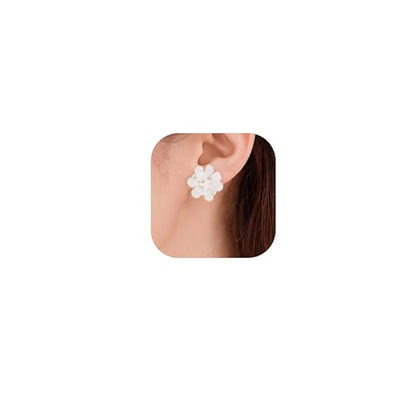 Flower Clip On Earrings For Women, Fashion Acrylic Floral Earrings No piercing Earrings Summer Earrings Jewelry Gift - color: White