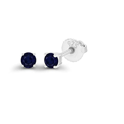 14K Gold Plated 925 Sterling Silver Hypoallergenic 3mm Round Genuine Birthstone Solitaire Screwback Stud Earrings - color: Blue Sapphire Genuine