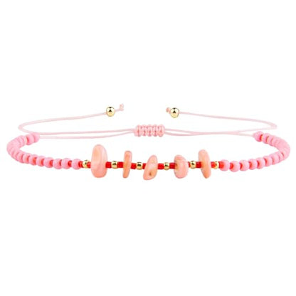 KELITCH Women Natural Stone Beads Anklet Boho Color Beaded Ankle Adjustable Foot Chain Jewelry for Summer Beach Holiday - color: Pink 08B