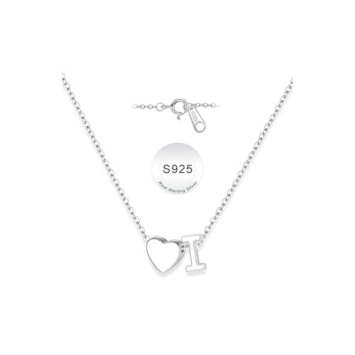 Turandoss S925 Sterling Silver Initial Necklaces for 5-16 Years Old Girls | Dainty Teen Girl Gifts Trendy Stuff Heart Initial A-Z Necklaces Personalized Birthday Jewelry Gifts for Girls - color: I