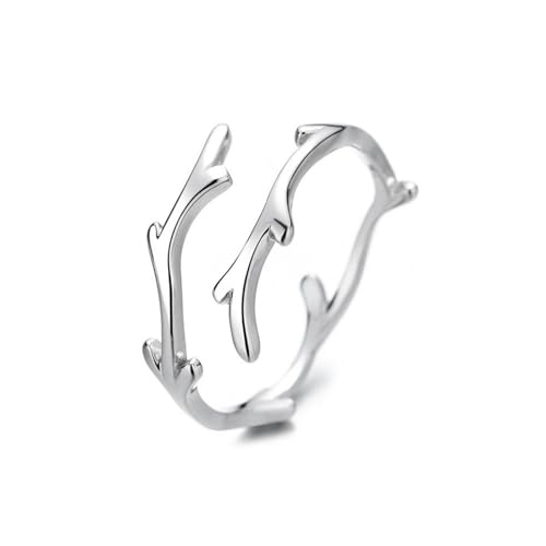 Adjustable Leaf Stackable Rings for Women Cubic Zirconia Stones Blue Leaves Purple Flower Open Band Stacking Finger Sliver Rings Fashion Plant Floral Aesthetic CZ Jewelry - color: branch