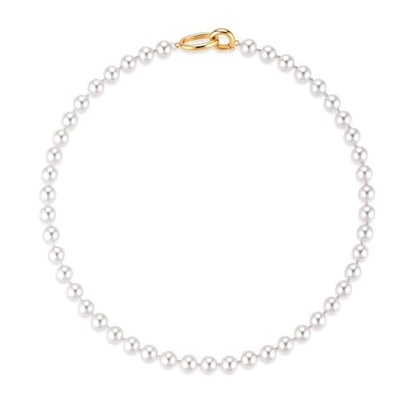 Pearl Necklace for Women Paperclip Chain Chunky Gold Necklace, Freshwater Cultured Pearls Trendy Link Chain 18K Gold Plated Dainty Pearl Choker - color: 8mm White Pearl Necklace