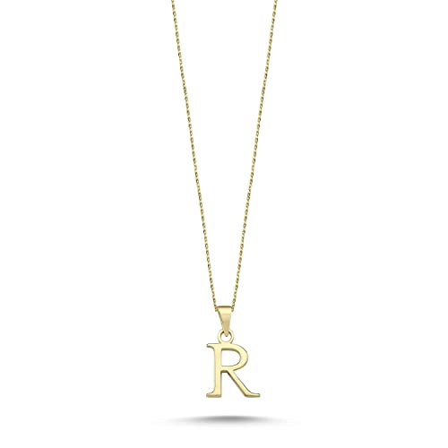 Wish Carat 100% 14k Real Gold Necklace for Women | Dainty Charm Alphabet Name Letter Initial Necklaces for Women | Custom Pendant Jewelry for Her | Birthday Gifts for Women & Girls | 18'' - color: R