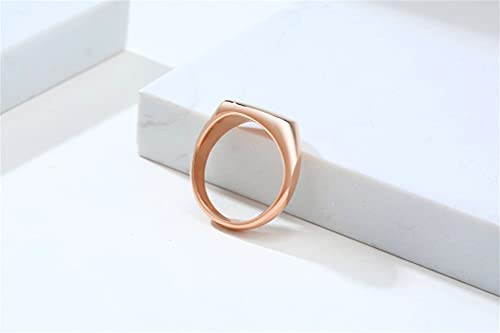 HIJONES Mens Stainless Steel Signet Ring Matte Brushed Square | Simple Statement ,Wedding Band,Polished Round - color: 14mm-Rose Gold