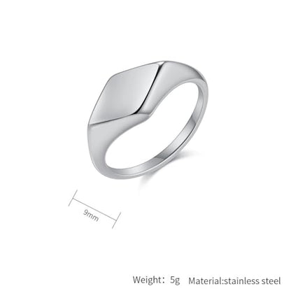 Minimalist Stainless Steel Signet Ring Polished Geometric Flat Top Band Simple Statement Ring for Women and Men - color: Gold