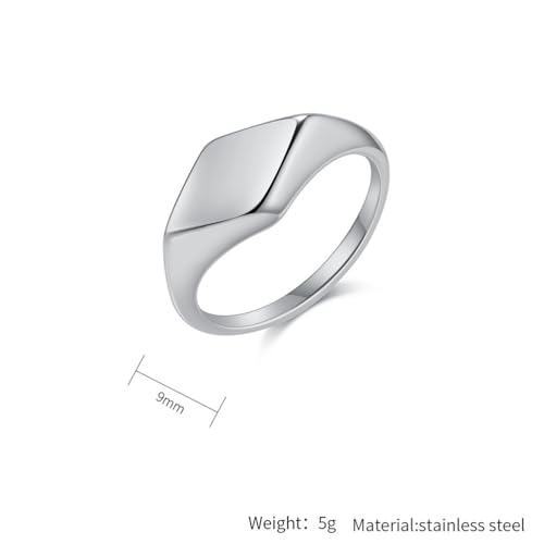 Minimalist Stainless Steel Signet Ring Polished Geometric Flat Top Band Simple Statement Ring for Women and Men - color: Black