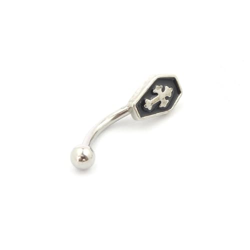 16G Black Coffin Cross Eyebrow Rings for Women Men 316L Stainless Steel Eyebrow Curved Barbell Rook Cartilage Earrings Statement Eyebrow Piercing Jewelry