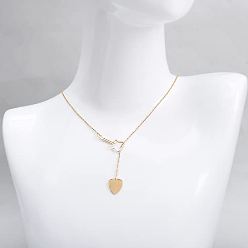 18K Gold Plated Stainless Steel Bee Honeycomb Pendant Necklace, Adjustable Y Lariat Conch/Guitar/Horseshoe Necklace for Women - color: Gold, style: Guitar