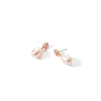 Pearl Drop Earrings Cubic Zirconia Stone Pearl Stud Earrings for Prom, Bridesmaids, Birthday Women Jewelry - color: Pink CZ Stone