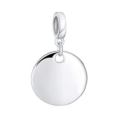 Bling Jewelry .925 Sterling Silver Round Circle Disc Shape Dangle Bead Charm For Women Teen for Bracelet
