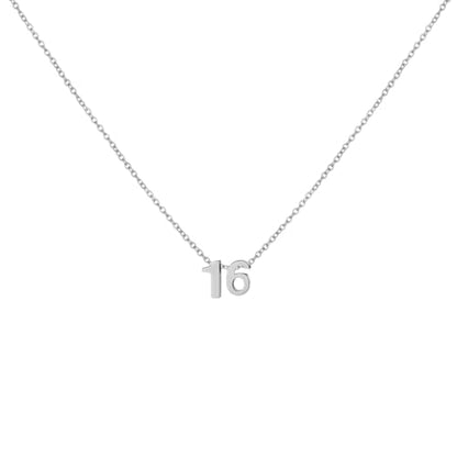 Number Necklace for Women Dainty 18K Gold Plated Pendant Necklace Charm Birth Month Personalized Jewelry Birthday Gift - color: SILVER, style: Number 16