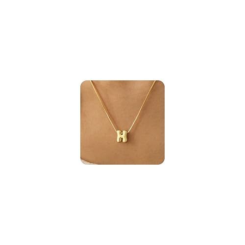 Bubble Gold Initial Necklaces for Women,14K Gold Plated A-Z Initial Necklaces for Women, Chunky balloon letter name Pendant Necklace Fashion Jewelry Gifts - color: H, style: Gold
