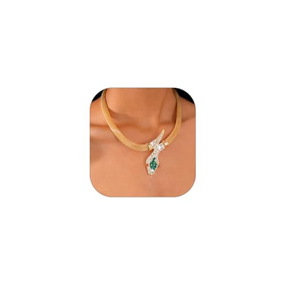 Punk Animal Snake Choker Necklace Hip Hop Rhinestone Snake head Cuban Link Chain Necklace Chunky Cuban Chain Crystal Jewelry for Women Gifts - color: Style C Gold