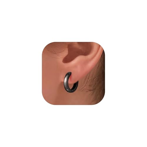 PROSTEEL Huggie Hoop Earrings for Women Men Stainless Steel Lightweight | Small Hypoallergenic Hoop Earrings, 8-16mm Silver/Gold Huggie Earrings for Women Comfort for Daily Wear dnd Cartilage Styling - color: B. Black, size: 12mm