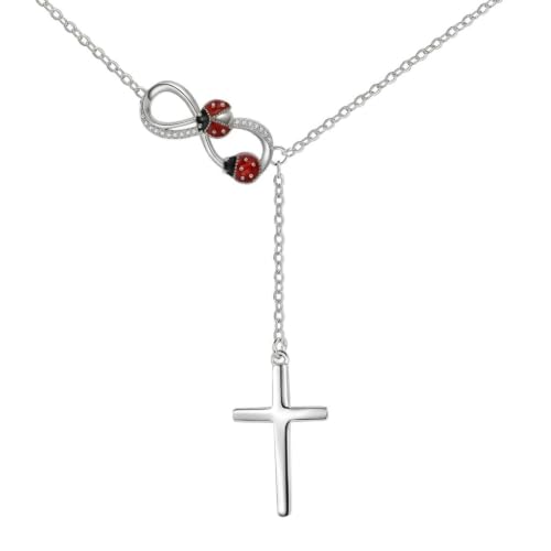 POPLYKE Cross Necklace for Women 925 Sterling Silver Cross Pendant Necklace Animal Jewelry Christmas Gifts for Women Mother Grandma - style: Ladybug Cross 2