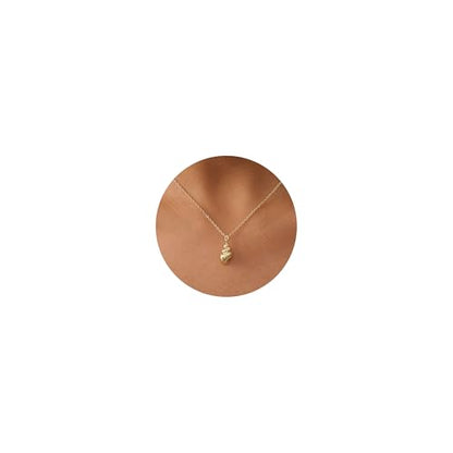 Dainty Gold Necklace: 14k Gold Plated Dianty Boots Bow Sun Moon Horse Evil Eye Conch Seahorse Necklace for Women 16.5"+2" - color: Conch