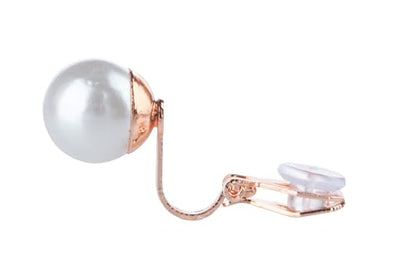 Aloha Earrings Simulated Freshwater Pearl Clip On Stud Earrings - style: Rose Gold Tone