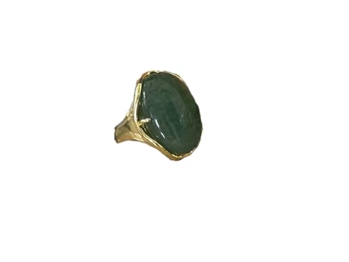 Natural Stone Adjustable Finger Rings Semi Precious Oval Shaped Gemstone Jewelry For Women Anniversary Birthday Wedding Gift - color: Green Aventurine
