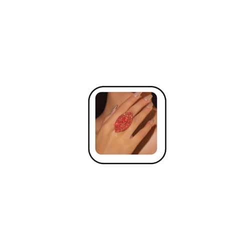 Sparkling Oval Chunky Rhinestone Ring for Women Adjustable Thick Big Cocktail Statement Rings Cubic Zirconia Geometric Crystal Band Ring Wedding Birthday Party Halloween Christmas Jewelry - color: Red