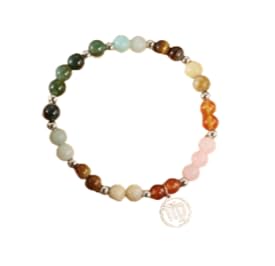XAM 12 Zodiac Stone Beaded Bracelet - Natural Gemstone & Stainless Steel Charm Constellation Jewelry - color: E