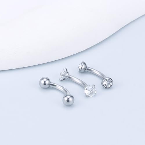 14G Small Belly Button Ring Piercing Jewelry 316L Stainless Surgical Steel Tiny Internally Threaded Navel Rings Belly Button Ring Piercing Jewelry for Women 14 Gauge Hypoallergenic - color: Silver-6MM Bar-Clear CZ