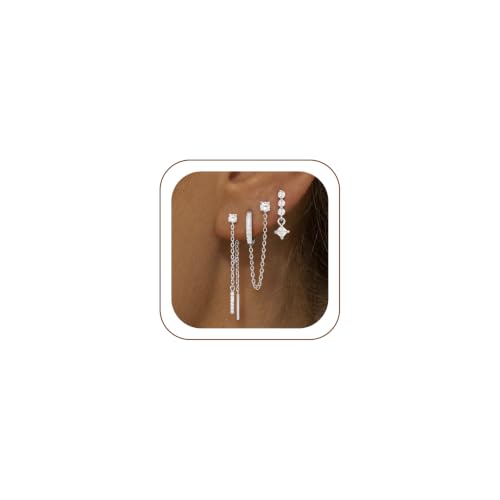 Gold Silver Earrings for Women Trendy 14K Gold Plated Dangle Hypoallergenic Cartilage Earrings Small 925 Sterling Silver Post Dainty Hoop Drop Pearl Earring Stacks Set Huggie Chain Earrings Jewelry - color: D-Hoop Earrings-Sliver